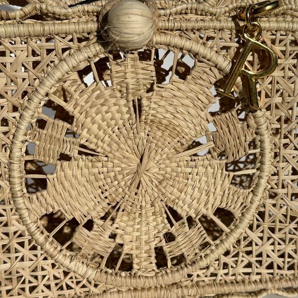 Rodebjer Palm Bag Handwoven Raffia Floral Structured Handbag Natural Canvas NWT - Picture 5 of 16